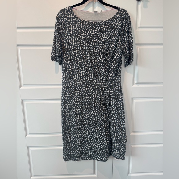 Boden Polka Dot 3/4 Sleeve Modest Dress Lined Grey Knee length Size 14 Womens - Picture 1 of 6
